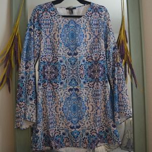 Bell Sleeve Light Blue Mini Dress with Open Back